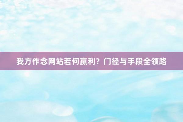 我方作念网站若何赢利？门径与手段全领路